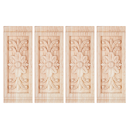 4 шт. из натурального массива дерева, резная накладка, аппликация, ремесло, неокрашенная накладка мебель украшения дома, Прямоугольник с цветком