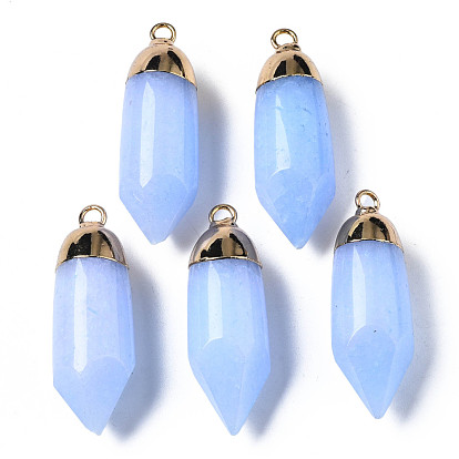 Natural White Jade Pointed Pendants, with Light Gold Brass Loop, Dyed, Bullet