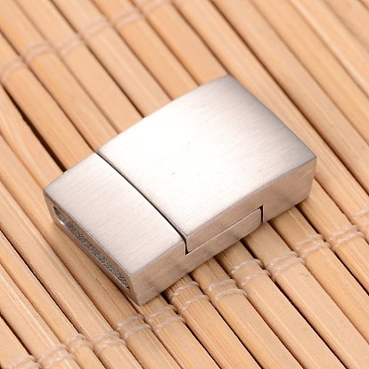 304 Stainless Steel Rectangle Magnetic Clasps with Glue-in Ends, Smooth , Matte, 20x12x5mm, Hole: 2.5x10mm