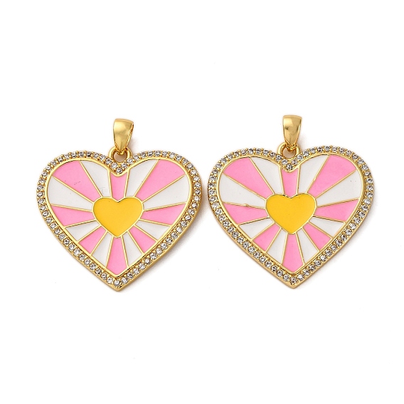Латунные микро проложить кубического циркония подвески, сердце, с эмалью, стойки покрытие, долговечный, без кадмия и без свинца