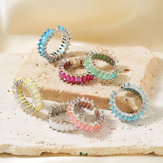 Латунные стеклянные манжеты, открытые кольца для женщин