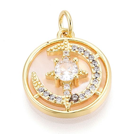 Латунные микропаве прозрачные подвески с фианитом, без кадмия и без свинца, с оболочкой, плоские круглые со звездой, с целью перехода в кольце