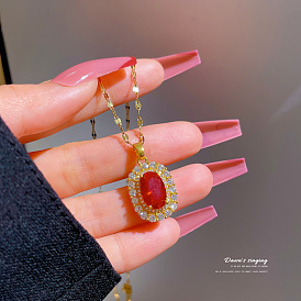 Luxury Ruby Necklace with Delicate Gold Inlay - Exquisite Design, Elegant, Unique