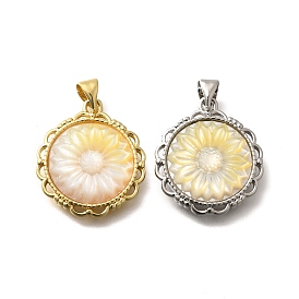 Подвески из латуни с резными цветами из натуральной желтой ракушки, стойки покрытие