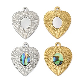 304 подвески из натуральной ракушки из нержавеющей стали, сердце прелести, ионное покрытие (ip)