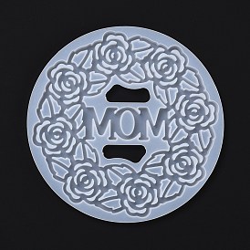 Mother's Day Theme DIY Cup Mat Silicone Molds, Resin Casting Molds, For UV Resin, Epoxy Resin Jewelry Making, Flat Round with Flower & Mom