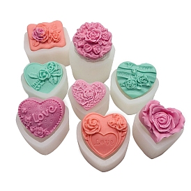 Valentine's Day Heart/Rectangle/Flat Round with Rose DIY Silicone Candle Molds, for Scented Candle Making