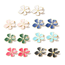 Flower Golden Ion Plating(IP) 304 Stainless Steel Stud Earrings for Women, with Enamel, Golden