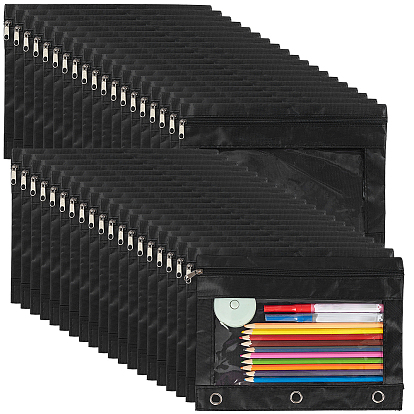 PE Plastic Pencil Pouch for 3 Rings Binder, Oxford Cloth Mesh Zipper Pencil Case, Rectangle