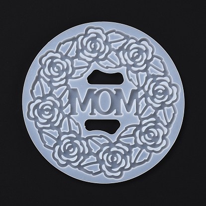 Mother's Day Theme DIY Cup Mat Silicone Molds, Resin Casting Molds, For UV Resin, Epoxy Resin Jewelry Making, Flat Round with Flower & Mom
