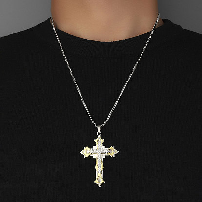 201 Stainless Steel Necklaces, Alloy Rhinestone Pendants Necklaces, Cross