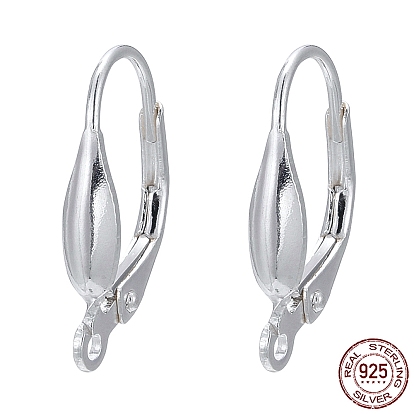 925 Sterling Silver Leverback Hoop Earrings Findings, 17x10x3.5mm, Hole: 1mm, Pin: 1.5mm