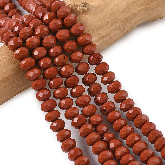 Нити из бисера натуральный красный яшма, граненые, рондель