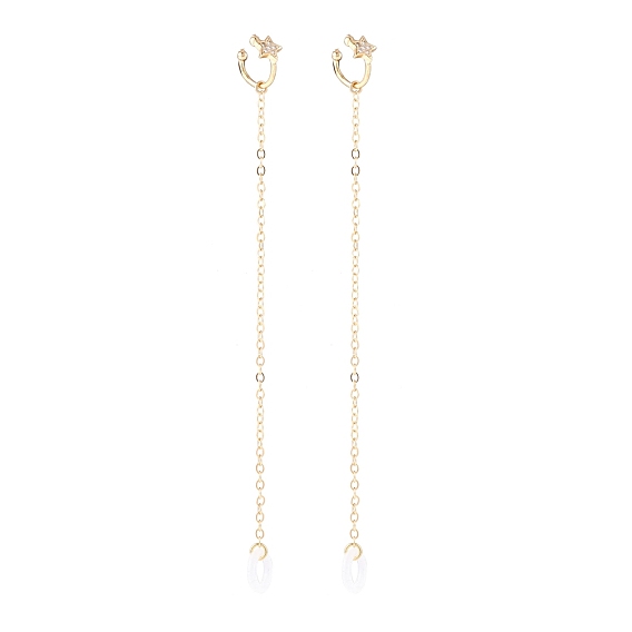 Creative Star Cubic Zirconia Earring Strap, Brass Cuff Earring with Long Tassel, Bluetooth Headset Anti-lost Earrings