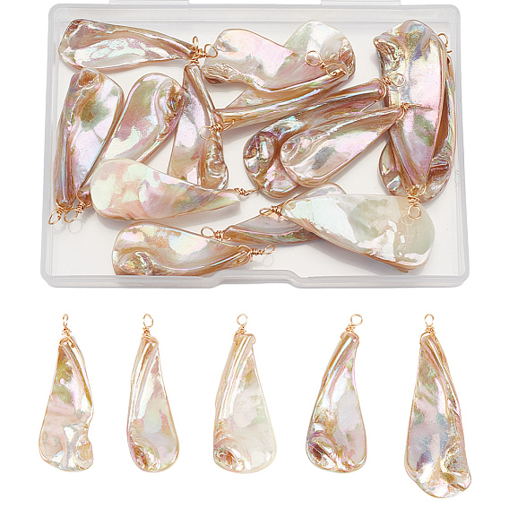 20шт. подвески из натуральных пресноводных ракушек с гальваническим покрытием, подвески-слезинки с круглыми петлями из экологически чистой медной проволоки, золотые