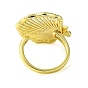Brass Micro Pave Cubic Zirconia Open Cuff Rings, Hollow Shell Shape