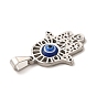 304 Stainless Steel Pendants, Hamsa Hand/Hand of Miriam Charms with Resin Blue Evil Eye, Religion