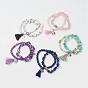 Natural Gemstone Beads Stretch Bracelets, Stackable Bracelets, with Brass & Alloy Findings, Frosted, Round & Chips, Burlap Packing