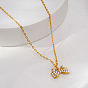 Elegant 304 Stainless Steel Bowknot Pendant Necklaces with Imitation Pearl for Women, Golden