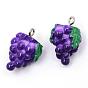 Autumn Theme Grape Resin Pendants, with Platinum Tone Iron Findings, 21x14x11mm, Hole: 2mm