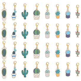 32 шт. 8 стильные эмалевые подвесные украшения в виде кактуса, Сплав с застежками когтя омара, золотой свет