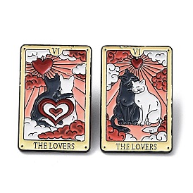 Valentine'S Day Cartoon Creative Cute Black-And-White Cat The Lovers Tarot Card Enamel Pins, Black Alloy Badge