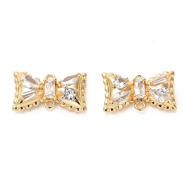 Brass Pave Clear Cubic Zirconia Connector Charms, Bowknot Links