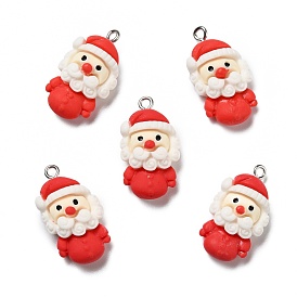 Opaque Resin Pendants, with Platinum Tone Iron Loops, Christmas Theme, Santa Claus