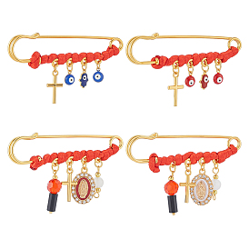 Броши из нержавеющей стали, с латунным эмали подвесками, крест с сглаза