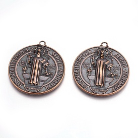 Tibetan Style Alloy Pendants, Cadmium Free & Lead Free, Saint Benedict Medal, 51x46x3mm, Hole: 3mm
