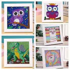 Owl/Dinosaur/Alpaca Pattern DIY Diamond Painting Photo Frame Kits, Including Wooden Frame,  Resin Rhinestones Bag, Diamond Sticky Pen, Tray Plate & Glue Clay
