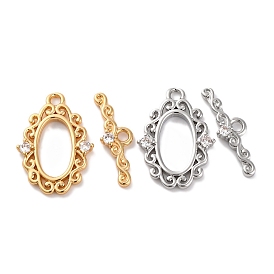 Brass Micro Pave Clear Cubic Zirconia Toggle Clasps, Long-Lasting Plated, Oval