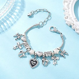 Браслеты-шармы в европейском стиле из сплава и латуни, латунные браслеты-змейки для женщин, бантом и сердца