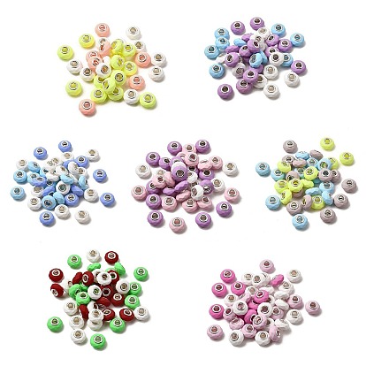 Граненые европейские бусины из смолы, окрашенные распылением, бусины с большим отверстием, рондель с латунными сердечниками, покрытыми серебром