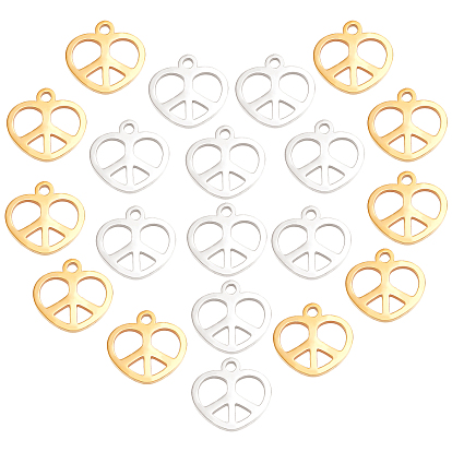 20 piezas 2 color 201 dijes de acero inoxidable, corazón con signo de la paz