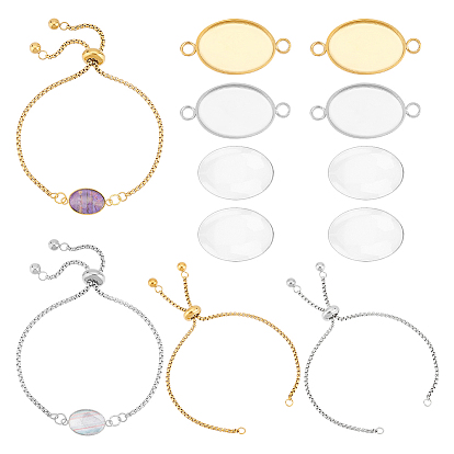 Набор для самостоятельного изготовления браслета из овальных звеньев, включая 304 настройки разъема кабошона из нержавеющей стали и изготовление браслета-слайдера, Кабошоны из стекла