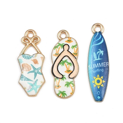 Летние эмалевые подвески из сплава, золотой свет, купальник, шлепанцы и доска для серфинга