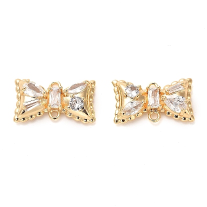 Brass Pave Clear Cubic Zirconia Connector Charms, Bowknot Links