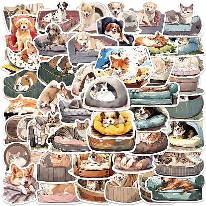 50Pcs Cute Pet PVC Waterproof Sticker Labels, Self-adhesion, for Suitcase, Skateboard, Refrigerator, Helmet, Mobile Phone Shell