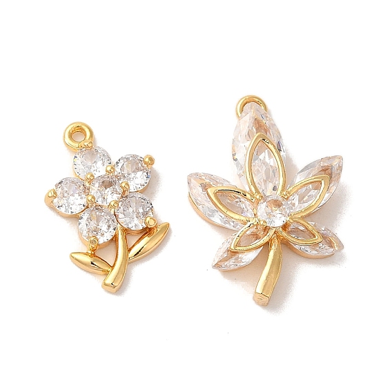 Латунные микропаве прозрачные подвески с фианитом, без никеля , цветок