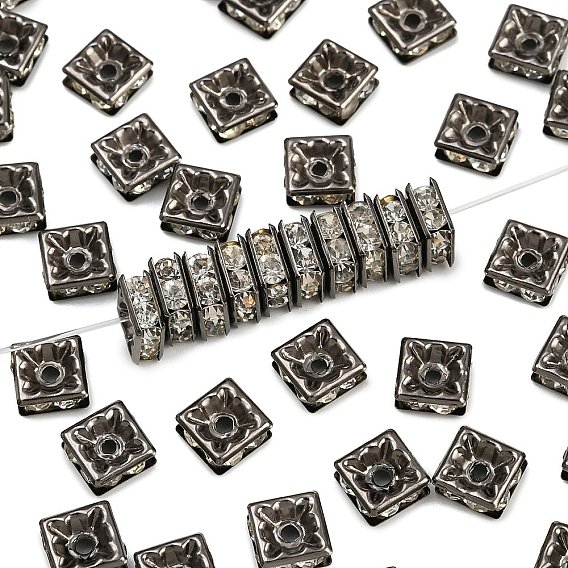 Латунные бусины разделители для поставки стразов, класс А, металлический черный , квадратный, 7x7x3 мм, отверстие : 1 мм