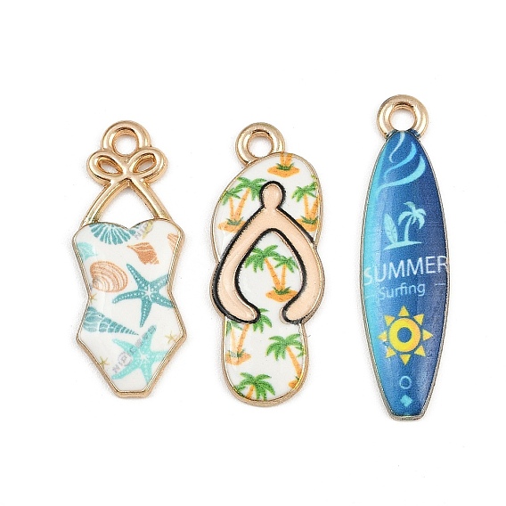 Летние эмалевые подвески из сплава, золотой свет, купальник, шлепанцы и доска для серфинга