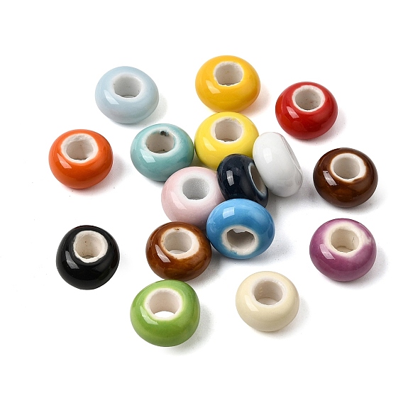 Handmade Procelain European Beads, Large Hole Beads, Round