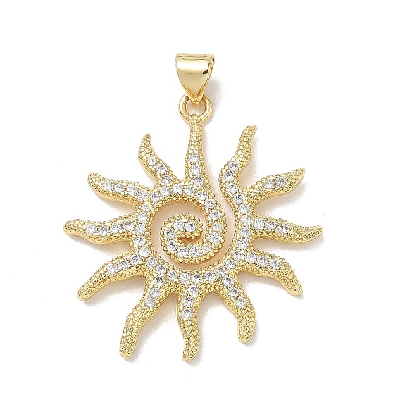 Brass Clear Cubic Zirconia Pendants, Sun Charms, Long-Lasting Plated, Lead Free & Cadmium Free