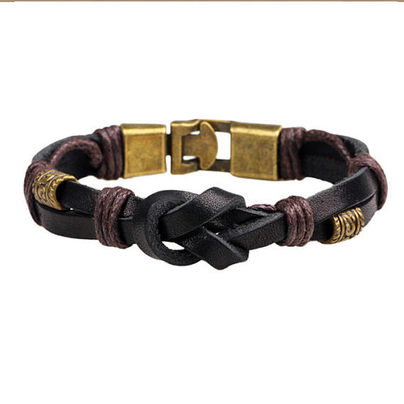 Cord Bracelets, with Imitation Leather and Alloy, Antique Bronze