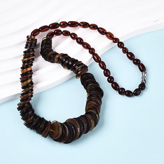 Ожерелья из натуральных янтарных дисков и рисовых бусин с градуированным рисунком, с застежками из латуни , платина