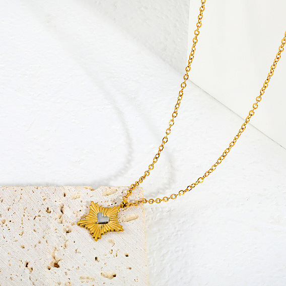 Collares de acero inoxidable bicolor con colgante de estrella y corazón para mujer