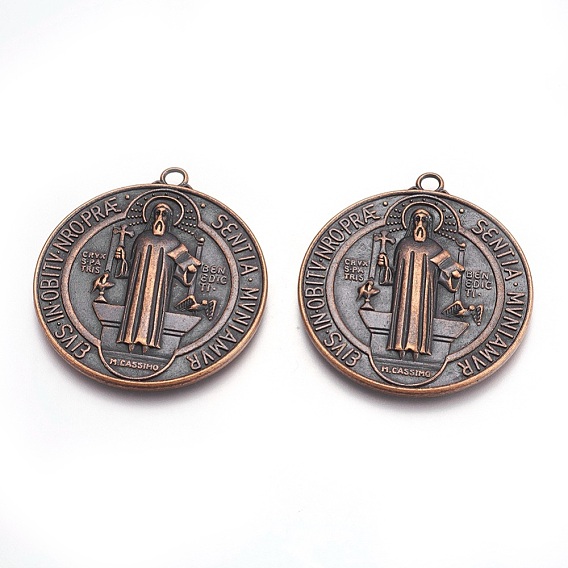Сплавочные подвески тибетского стиля, без кадмия и без свинца, святой Бенедикт медаль, 51x46x3 мм, отверстие : 3 мм