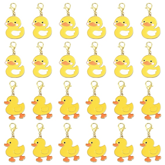 20Pcs 2 Styles Duck Alloy Enamel Pendant Decorations, with Alloy Lobster Claw Clasps