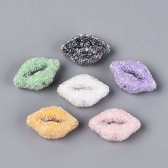 Opaque Acrylic Beads, Lip, with Rhinestone